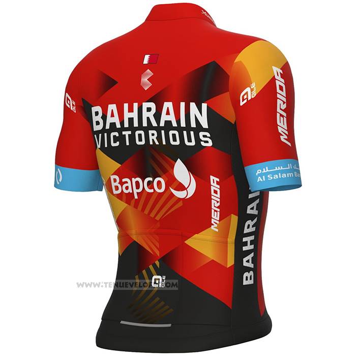 2023 Maillot Cyclisme Bahrain Victorious Rouge Noir Manches Courtes et Cuissard